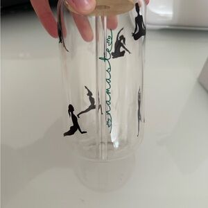 Yoga Silhouette Glass Tumbler with Straw